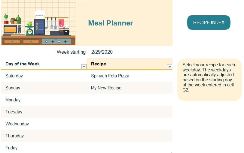 printable weekly meal planner template excel