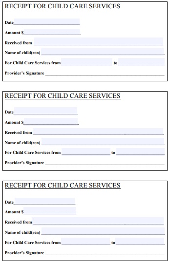 receipt for child care services