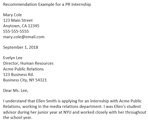 Free Recommendation Letter For Internship (Word, PDF)