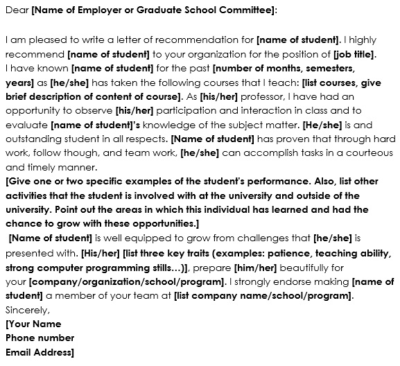 recommendation letter for internship sample