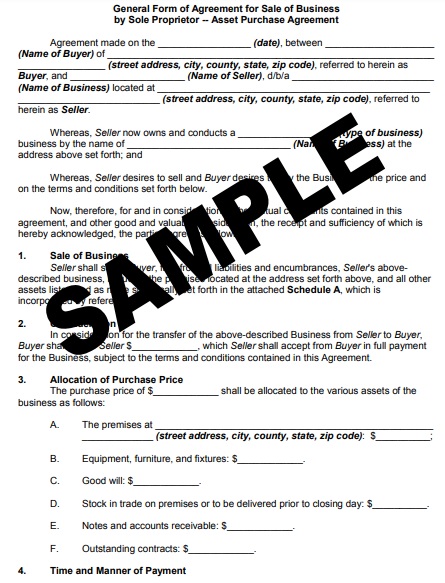 sample business purchase agreement template