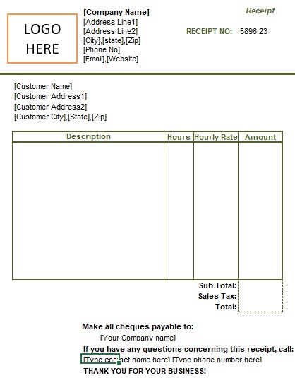 small business service receipt template