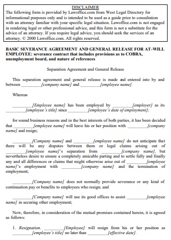 standard employment separation agreement template