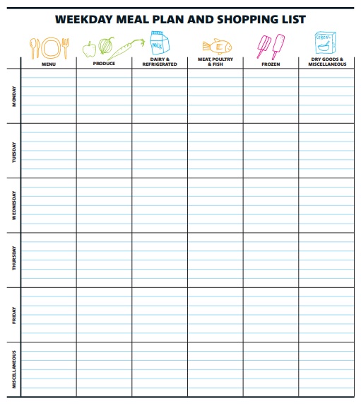 weekly meal planner template with shopping list