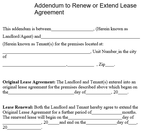 addendum to renew or extend lease agreement