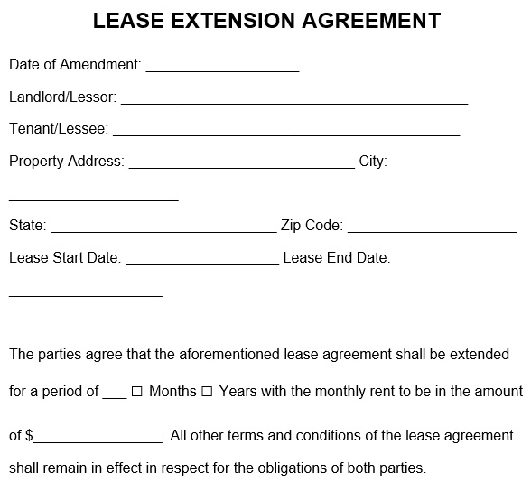blank lease extension addendum