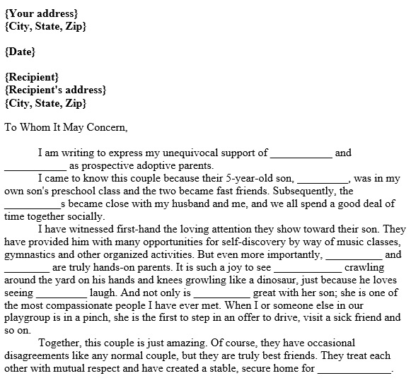 character reference letter for adoptive parents
