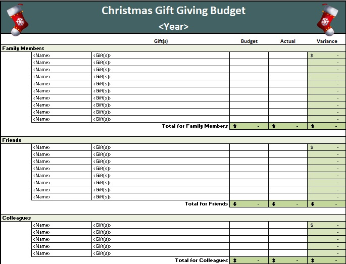 christmas gift giving budget template