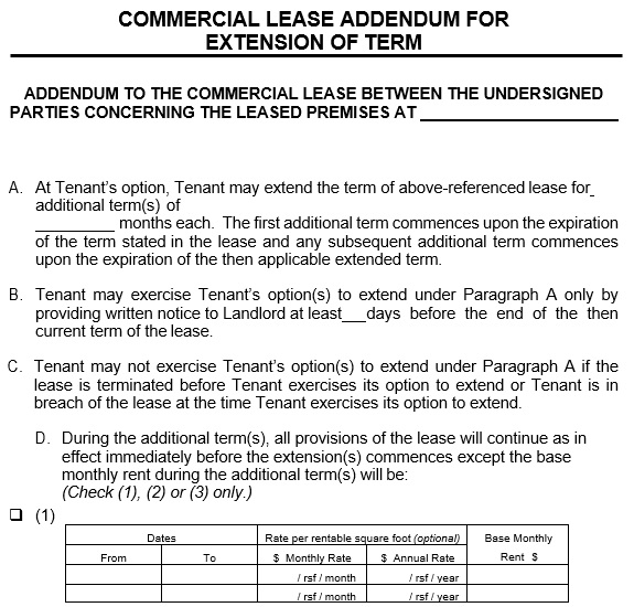 commercial lease addendum for extension of term