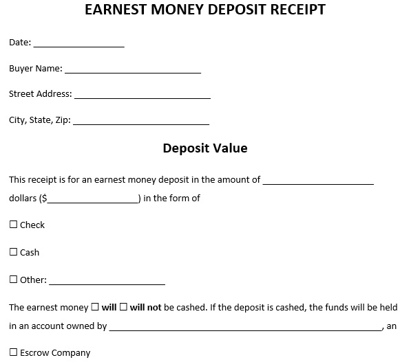 earnest money deposit receipt template