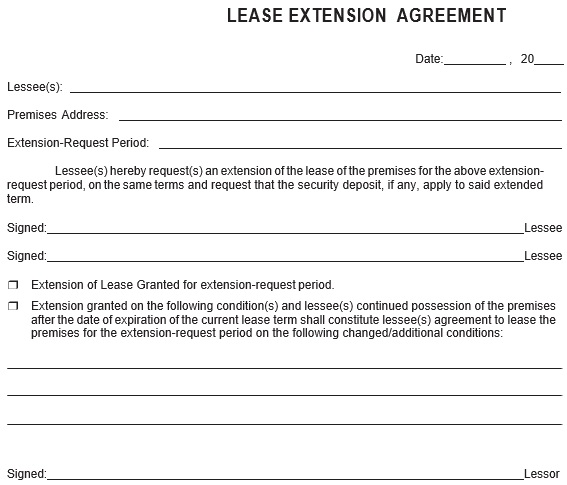 fillable lease extension addendum