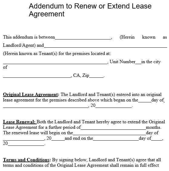 free lease extension addendum 3