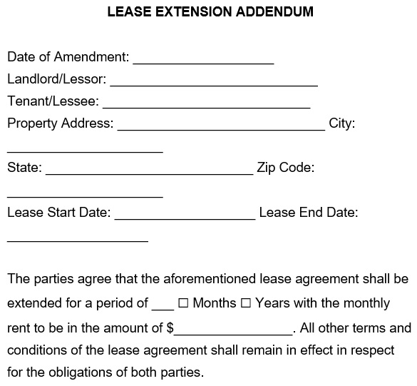 free lease extension addendum 4