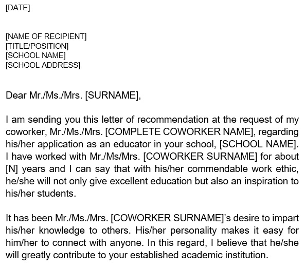 free letter of recommendation for coworker 2