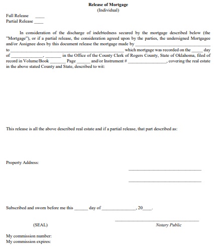 individual mortgage release form