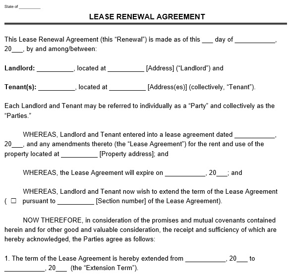 lease renewal agreement form