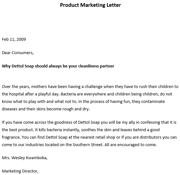 marketing letter for products