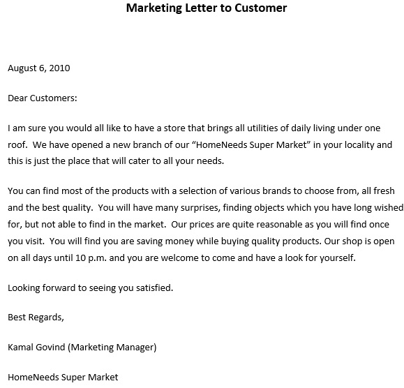 marketing letter to clients