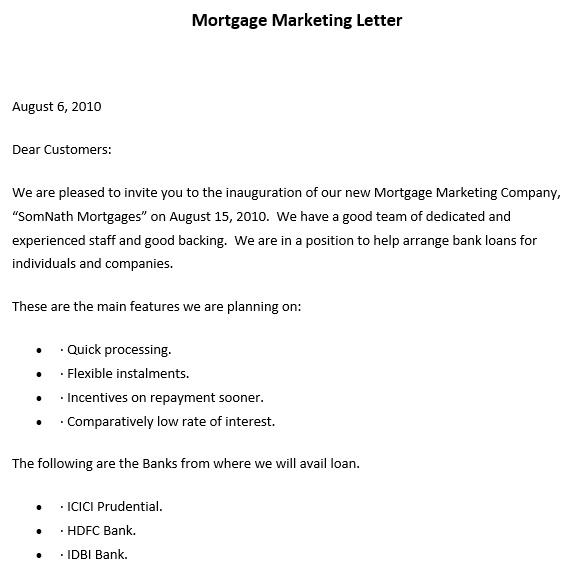 mortgage marketing letter