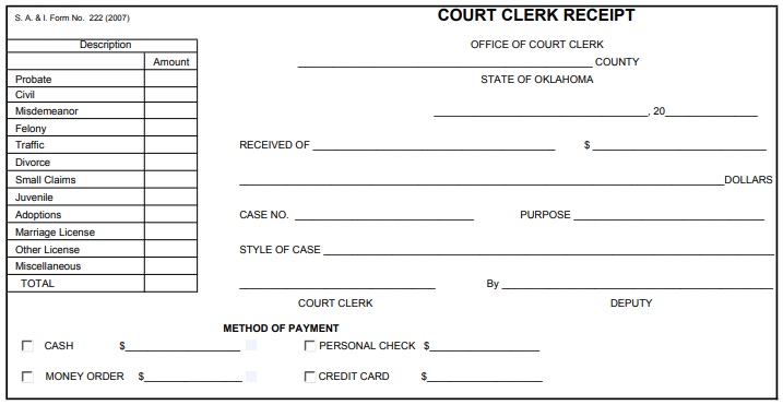 official court clerk receipt form