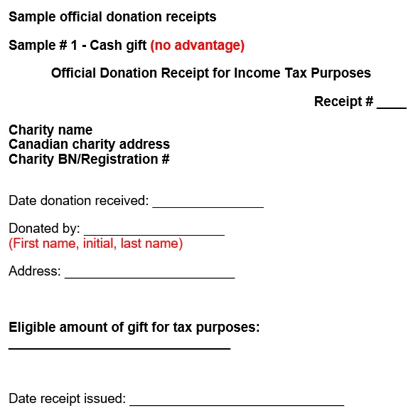 official donation receipt form