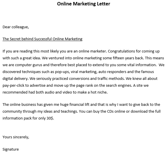 online marketing letter