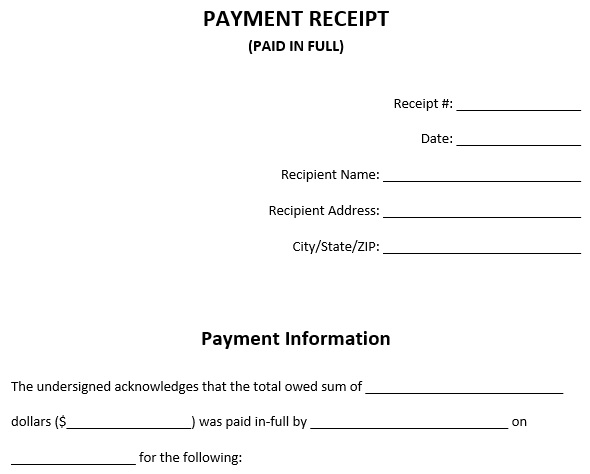 paid in full receipt template
