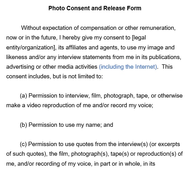 photo consent and release form