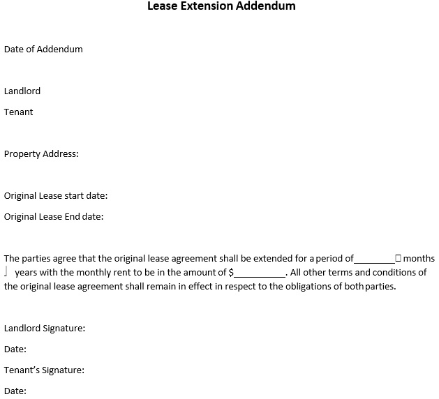 printable lease extension addendum