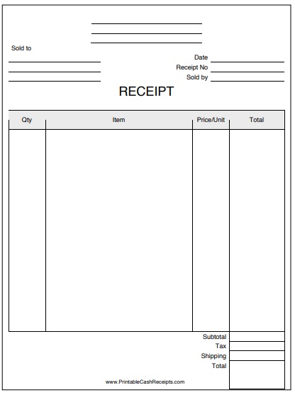 printable official business receipt template