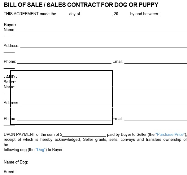 printable puppy bill of sale form 4