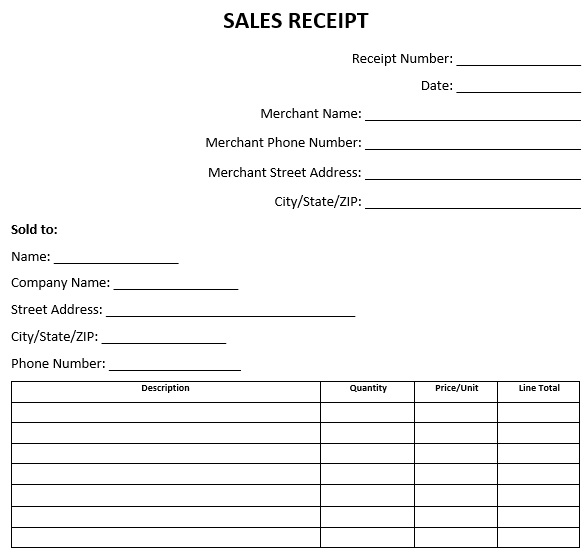 sales receipt template word