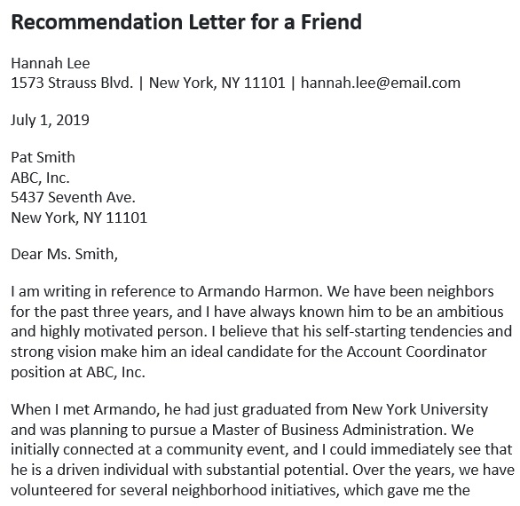 sample letter of recommendation for a friend 4