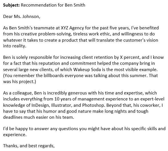 sample letter of recommendation for coworker