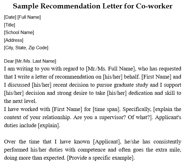 sample recommendation letter for coworker