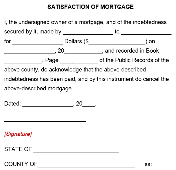 satisfaction of mortgage lien release form