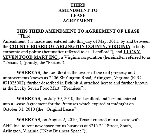 third amendment to agreement of lease agreement