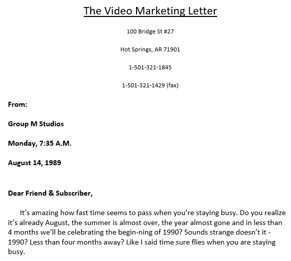 video marketing letter template