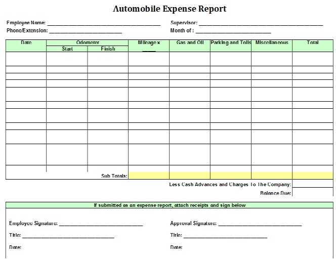 automobile expense report template