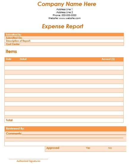 blank auto expense report template