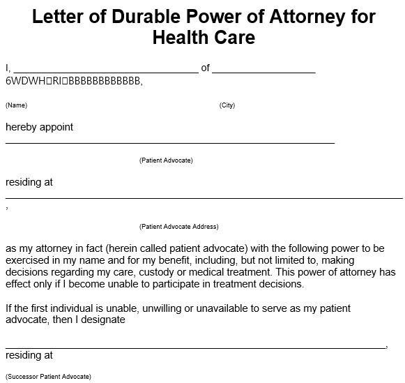 durable power of attorney for health care form