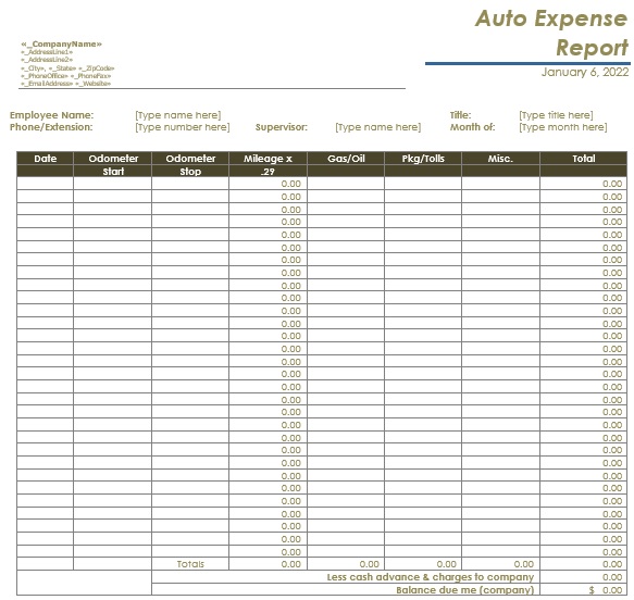 free auto expense report template 1