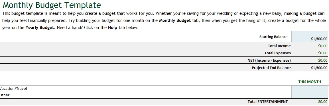 free household budget template