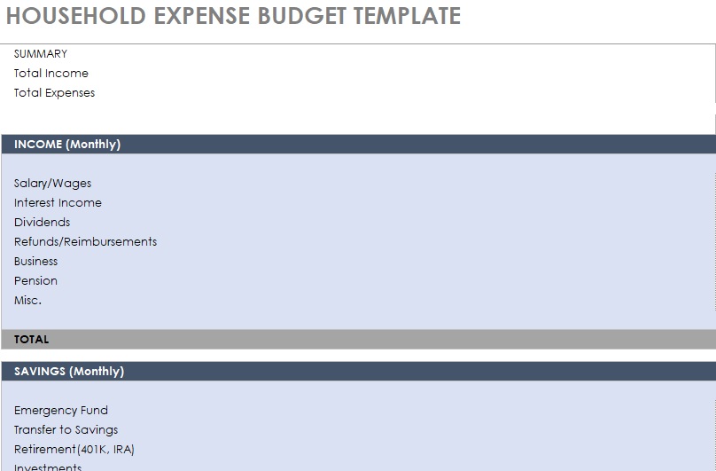 household expense budget template