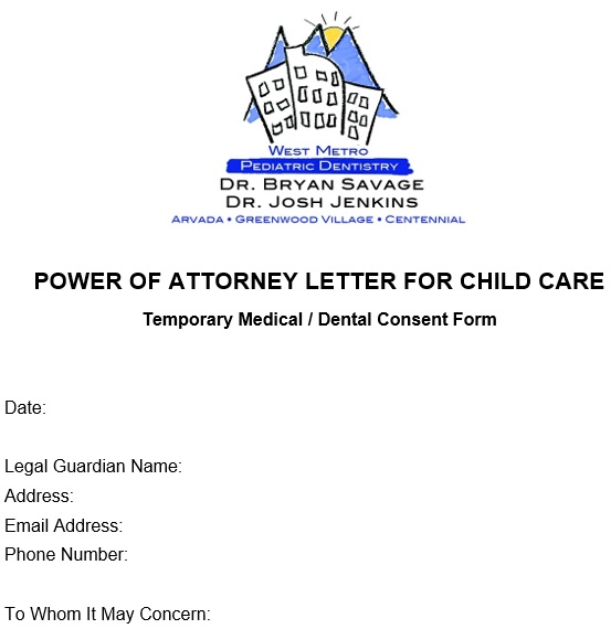 power of attorney letter for child care