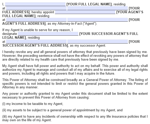 printable power of attorney form