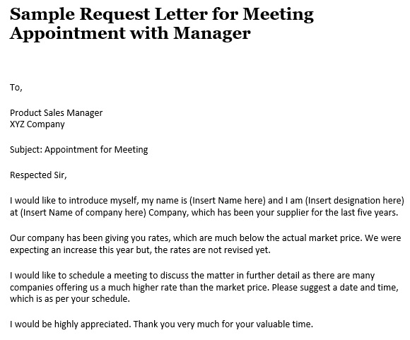 request letter for meeting appointment with manager