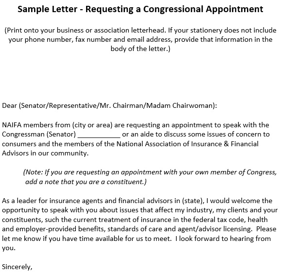 requesting a congressional appointment letter