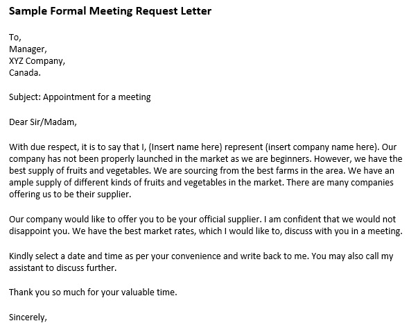 sample of formal meeting request letter