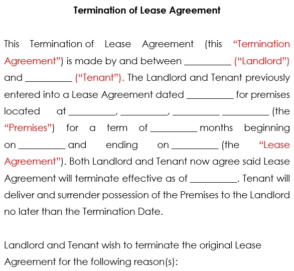 termination of lease agreement